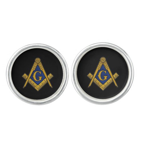 Black Elegant Masonic Freemason Compass Cufflinks