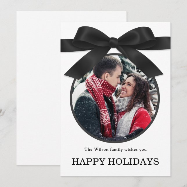 Black Elegant Merry Christmas Greeting Photo  Invitation (Front/Back)