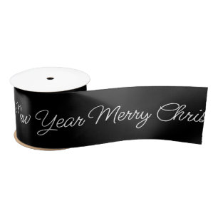 Black Elegant Merry Christmas Typography Script Satin Ribbon