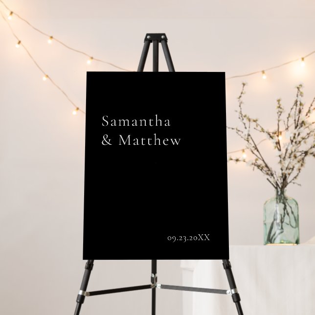 Black Elegant Minimal Dark Moody Wedding Sign (In Situ (Stand))