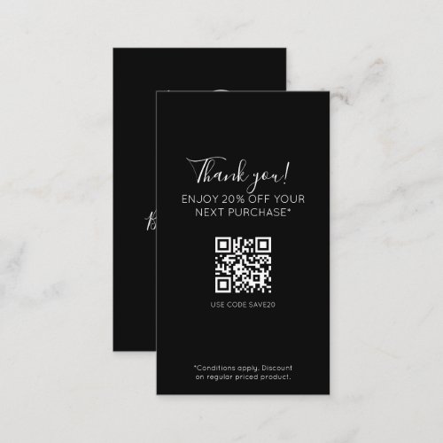 Black Elegant Minimal Script Promo Discount QR Business Card