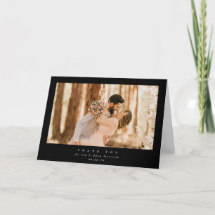 Black Elegant Minimal Single Photo Wedding Thank You Card