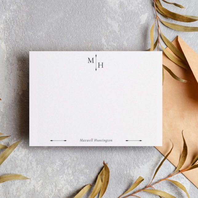 Black Elegant Minimalist Arrow Point Monogram Note Card (Creator Uploaded)