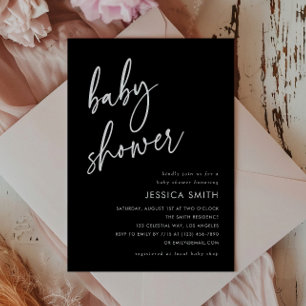Black Elegant Minimalist Baby Shower Invitation