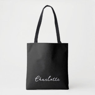 Black Elegant Minimalist Name Tote Bag