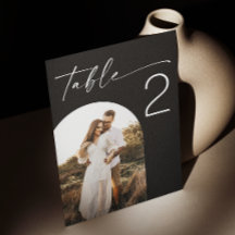 Black elegant minimalist script arch photo wedding