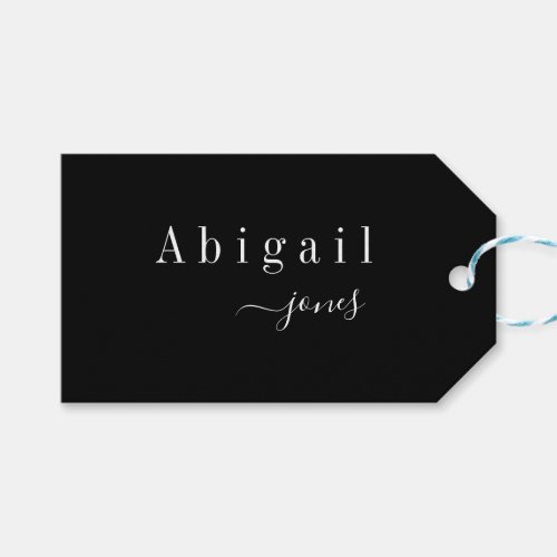 Black Elegant Minimalist Script Name Personalized Gift Tags