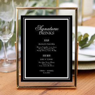 Black Elegant Minimalist Signature Drinks Wedding Menu