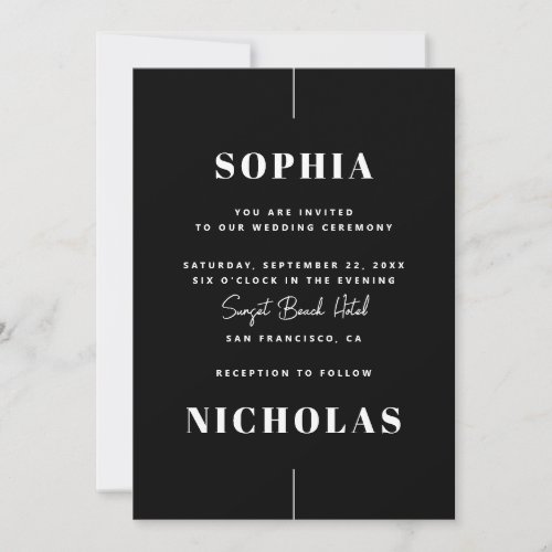 Black Elegant minimalist stylish wedding QR Code Invitation