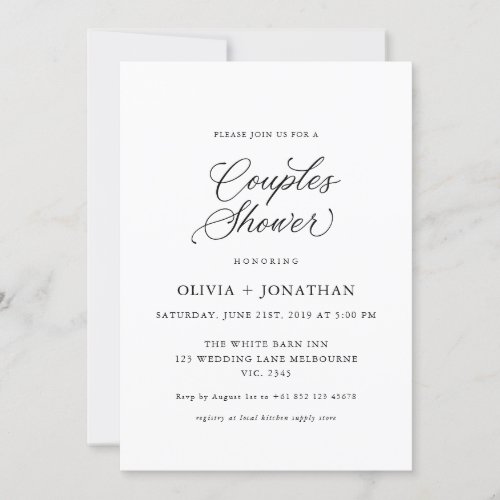 Black Elegant Modern Couples Shower Calligraphy Invitation