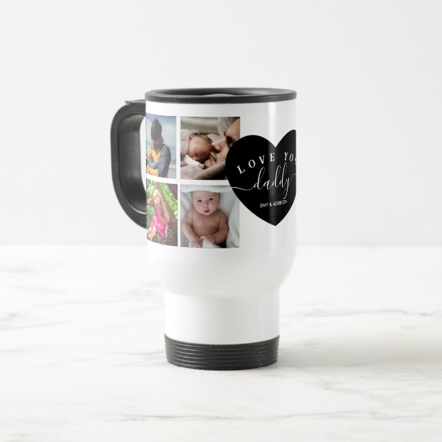 Black Elegant Modern Daddy Photo Collage Custom Travel Mug (Front Left)