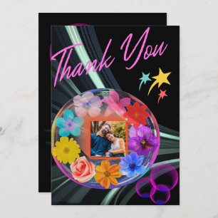 Black Elegant Modern Foral Colorful Boho Chic Son Thank You Card