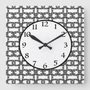Black Elegant Modern Geometric White Pattern Square Wall Clock