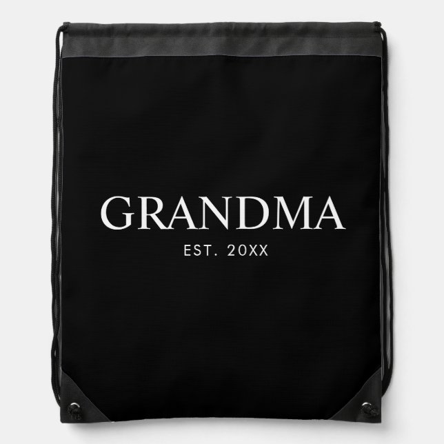 Black Elegant Modern Grandma Drawstring Bag (Front)