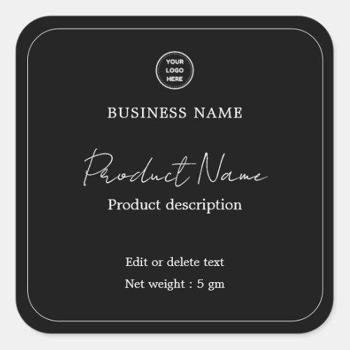Black Elegant Modern Minimal Square Product Label