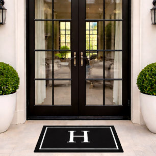 Black Elegant Modern Monogram Doormat