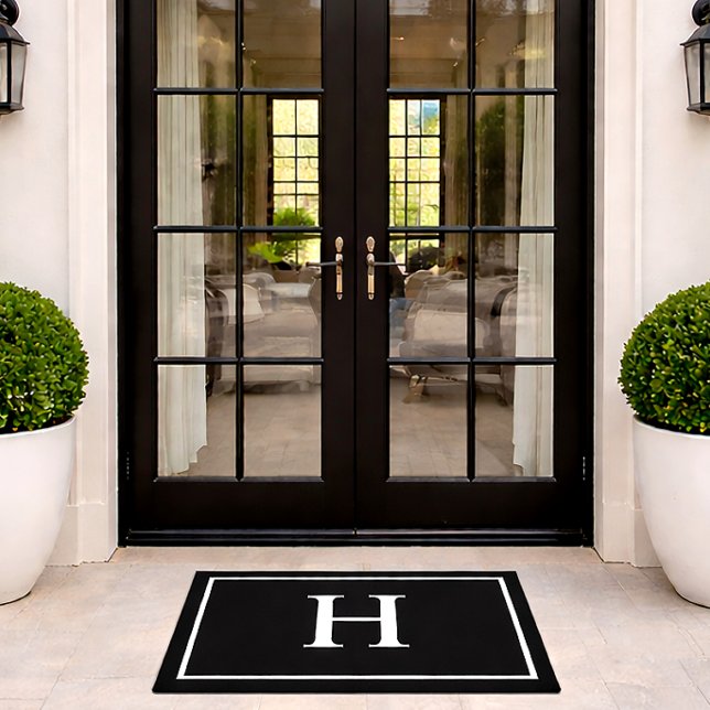 Black Elegant Modern Monogram Doormat (Creator Uploaded)