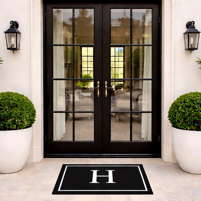 Black Elegant Modern Monogram Doormat (Creator Uploaded)