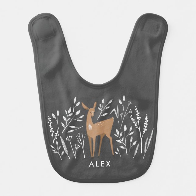Black elegant modern reindeer Christmas elegant Baby Bib (Front)