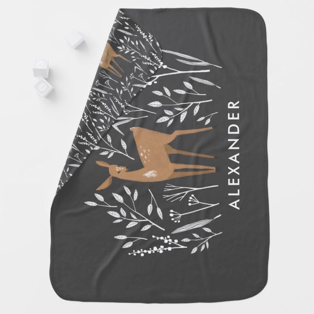 Black elegant modern reindeer Christmas elegant Baby Blanket (In Situ)
