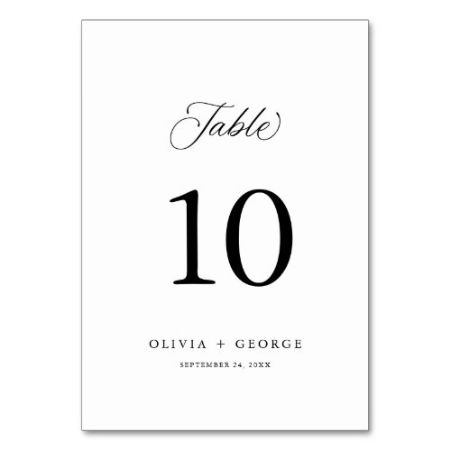 Black Elegant Modern Script Calligraphy Table Number