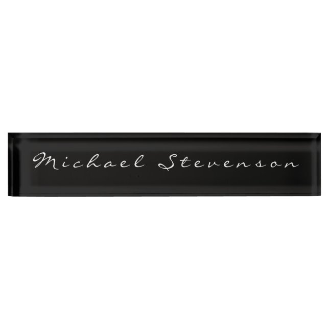 Black Elegant Modern Script Desk Nameplate (Front)