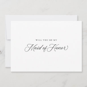 Black Elegant Modern Script Maid of Honor Proposal Invitation