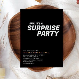 Black Elegant & Modern Surprise Birthday Party Invitation