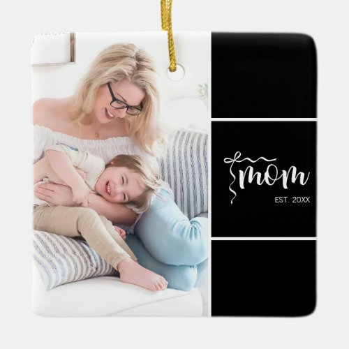 Black Elegant Mom Established Bow Add Photo Ceramic Ornament