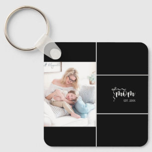 Black Elegant Mom Established Bow Add Photo Keychain