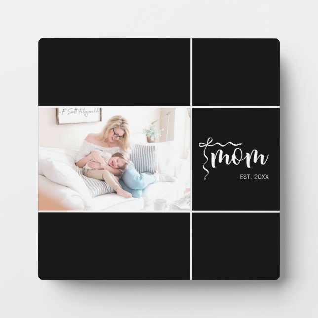 Black Elegant Mom Established Bow Add Photo Plaque (Front)