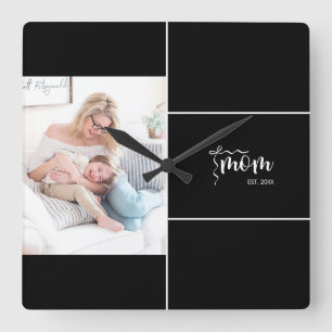 Black Elegant Mom Established Bow Add Photo Square Wall Clock