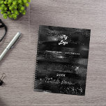 Black elegant monogram business logo planner<br><div class="desc">A stylish,  black sparkling background.  Personalize and add your business,  company logo,  a text,  year and personal name.  White letters.  If you want it without text,  use your back-space key to delete.</div>