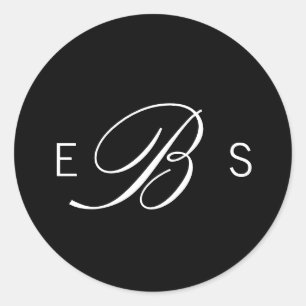 Black Elegant Monogram Circle Wedding Stickers