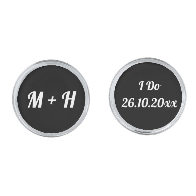Black Elegant Monogram Groom Initials Cufflinks (Front)