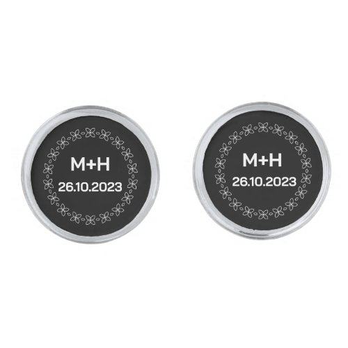 Black Elegant Monogram Groom Initials Cufflinks