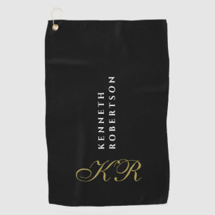 Black Elegant Monogram Minimalist Gold White Men Golf Towel