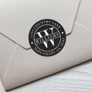 Black Elegant Monogram Return Address Classic Round Sticker