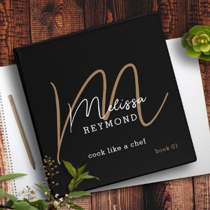 Black Elegant Monogram Script Name 3 Ring Binder
