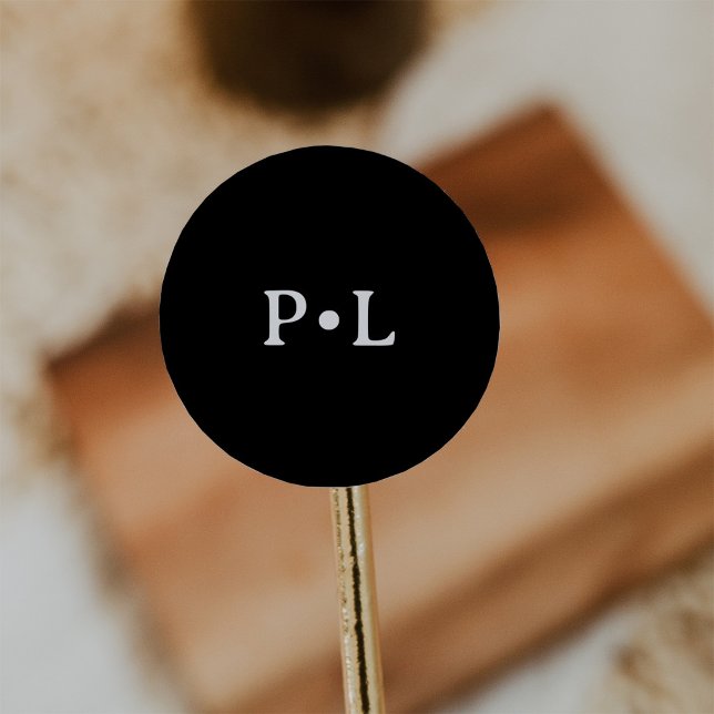 Black Elegant Monogram Wedding Classic Round Sticker (Creator Uploaded)