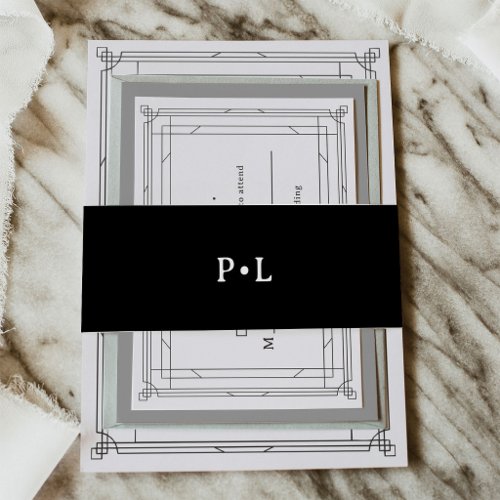 Black Elegant Monogram Wedding Invitation Belly Band
