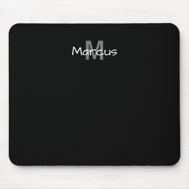 Black Elegant Monogrammed  Mouse Pad (Front)