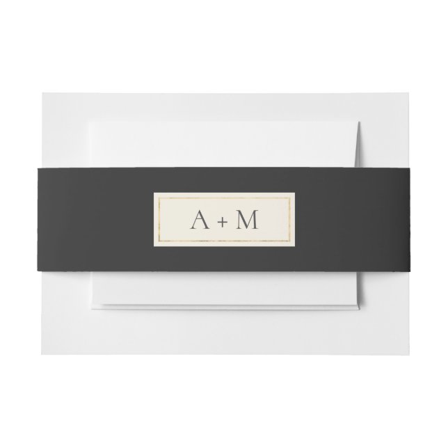 Black Elegant Monogrammed Wedding Invitation Belly Band (Front Example)