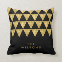 Black Elegant Name Faux Gold Triangle Pattern Throw Pillow