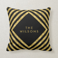 Black Elegant Name Geometric Square Lines Pattern Throw Pillow