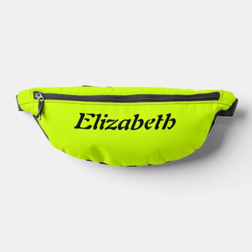 Black Elegant Name  Neon Lime Yellow Stylish Fanny Pack