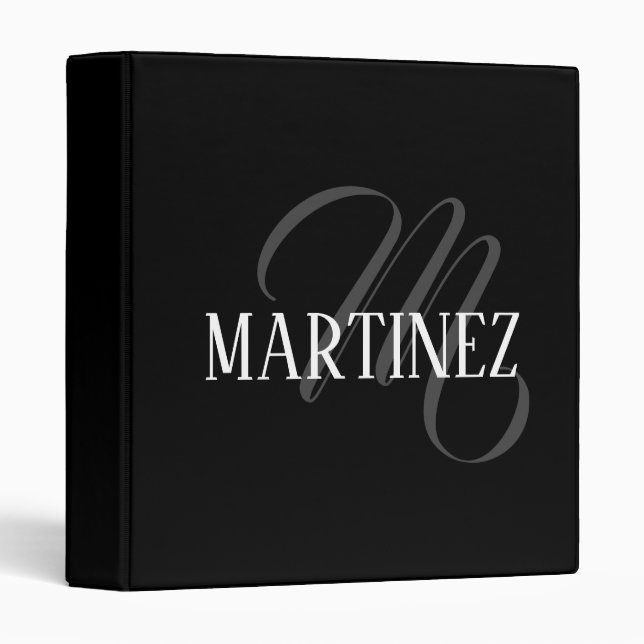 Black Elegant Personalized Last Name | Name 3 Ring Binder (Front/Spine)