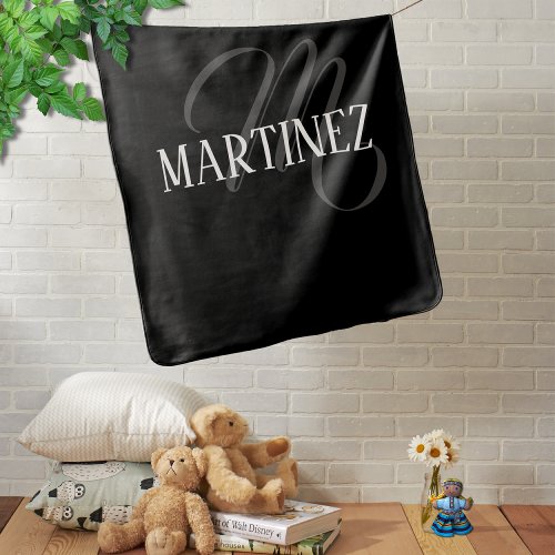 Black Elegant Personalized Last Name  Name Baby Blanket