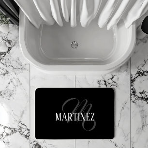 Black Elegant Personalized Last Name Name Bath Mat