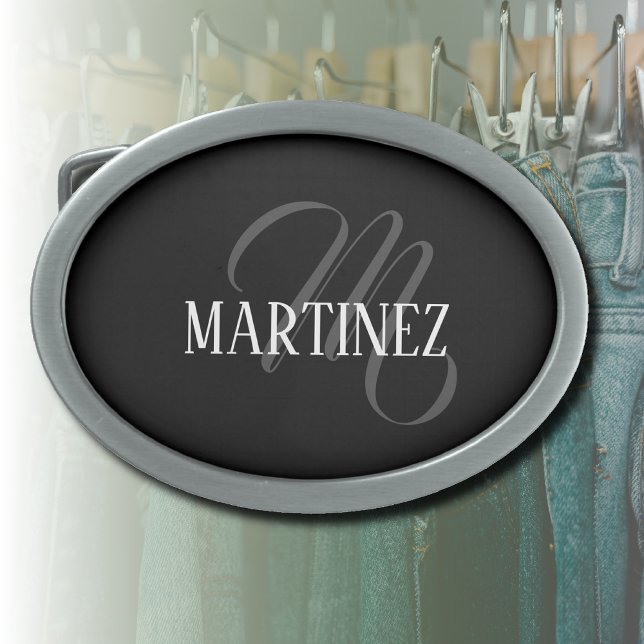 Black Elegant Personalized Last Name | Name Belt Buckle (Creator Uploaded)